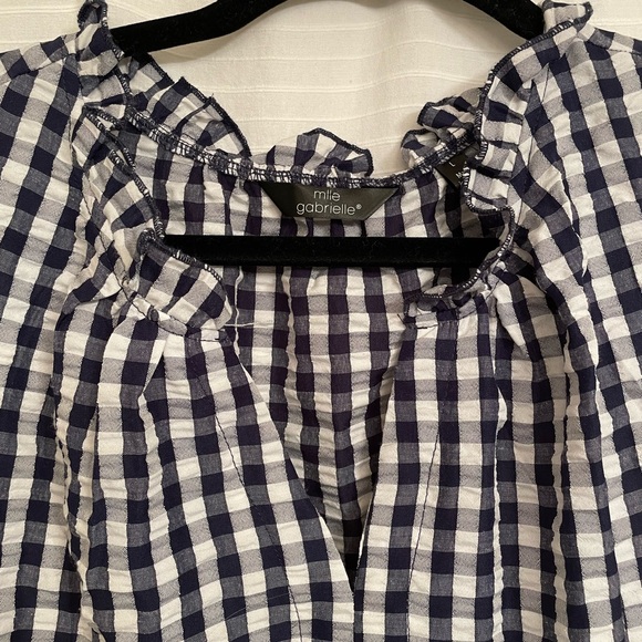 EUC MLLE GABRIELLE Navy and White check Tiered Maxi Dress - Picture 3 of 4